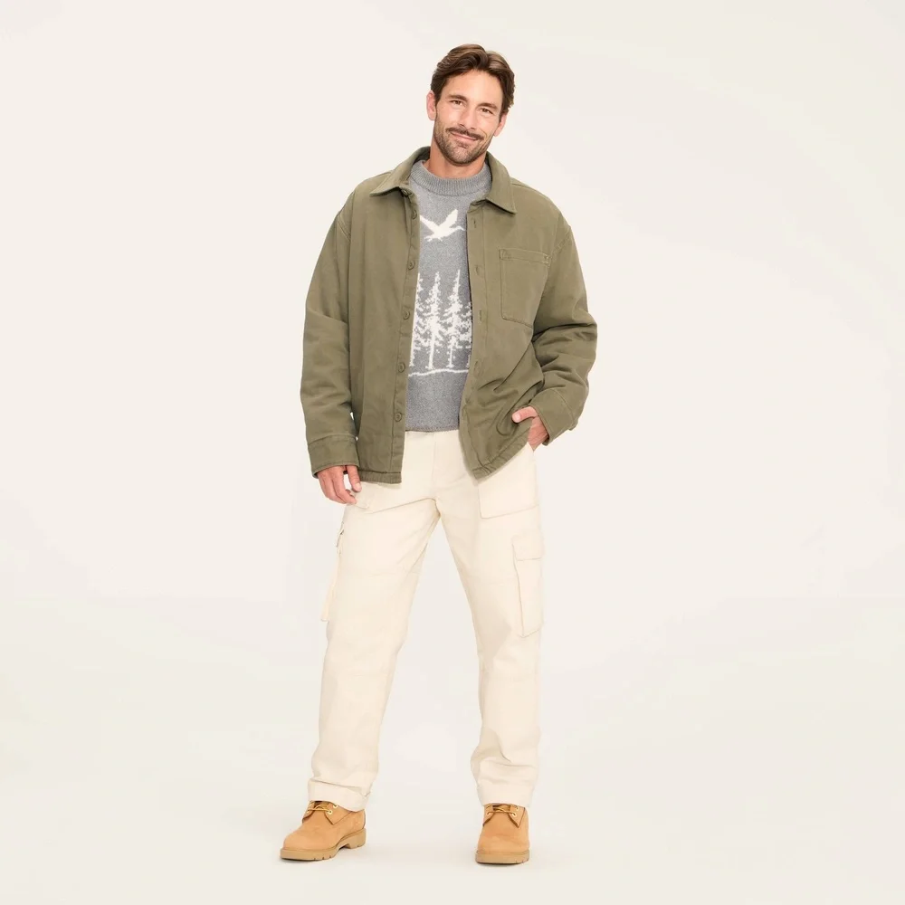 Woolrich Target Mens XL Extra Large Twill Shacket Jacket Olive Green Button Down